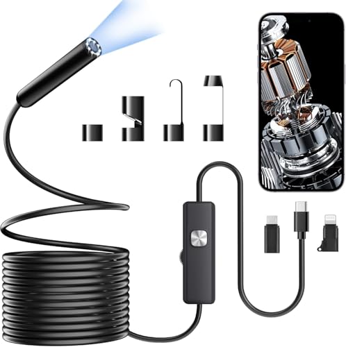 UrbanLuxe Endoskop-Inspektionskamera mit Doppelobjektiv, 5 m langes, halbstarres Schlangenkabel-Endoskop, 1920p HD-Doppelobjektiv, Endoskopkamera mit Licht, 8+1 einstellbaren LED-Leuchten1