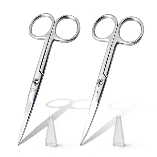 Stainless Steel Grooming Scissors Set - Facial Hair Small Nail Cuticle Scissors Manicure Pedicure Tools Trimming Kit - Straight and Curved Blade for Beard Mustache Nose Ear Hair Eyebrow Eyelashes