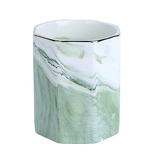YOSCO Ceramic Desk Pen Holder Stand Marble Pattern Pencil Cup Pot Desk Organizer (Green)