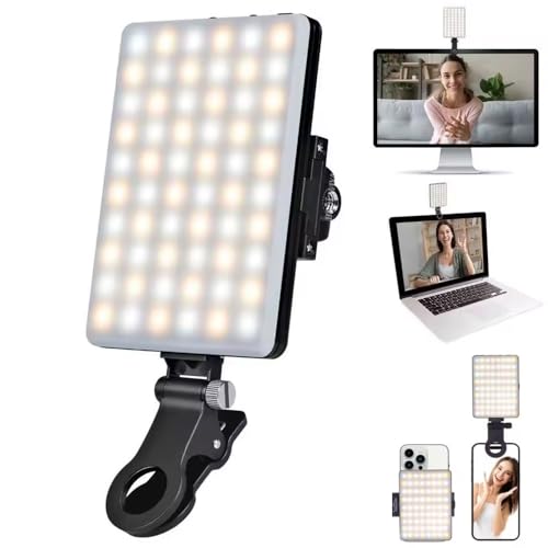 BROLAVIYA Selfie Video led Light with Portable Phone Clip, 60 LED 2000mAh Rechargeable, 3 Light Modes, for Phone/Tablet/Laptop, pc, YouTube, Reels, TikTok Video Fill Light - Black
