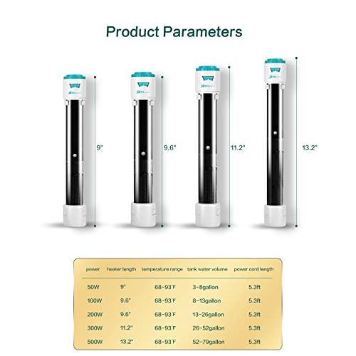 Fish Breath Aquarium Heater 50W/100W/200W/300W/500W For 5-90 Gallon, Submersible Fish Tank Heater With Adjustable Temperature Knob Be Suitable For Saltwater And Fresh Water(200W For 13-26Gallon) #TOP1