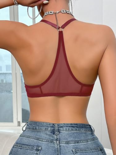 Image of SOLY HUX Women's Sheer Mesh Through Bra Sheer Bralette Front Closure Deep V Neck Wireless Lingerie Sexy Lingerie Bra