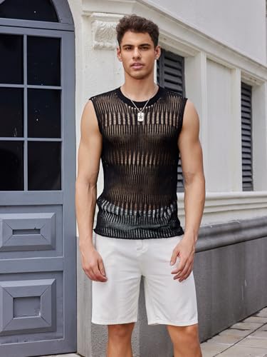 Verdusa Men's Knitted Tank Top Sleeveless Round Neck Pullover Shirt Undershirt3