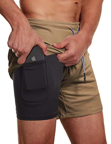 FLYFIREFLY Men's 2-in-1 Workout Running Shorts 7" Lightweight Gym Yoga Training Sport Short