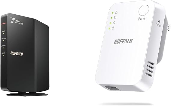 Buffalo WiFi Router, Wireless LAN 7, 11be, Dual Band, 2882 + 688 Mbps, WSR3600BE4P, NBK + WiFi Wireless LAN Repeater, Wi-Fi 5, 11ac 866 + 300 Mbps, High Power, Compact, Direct Plug In, Wired LAN Port