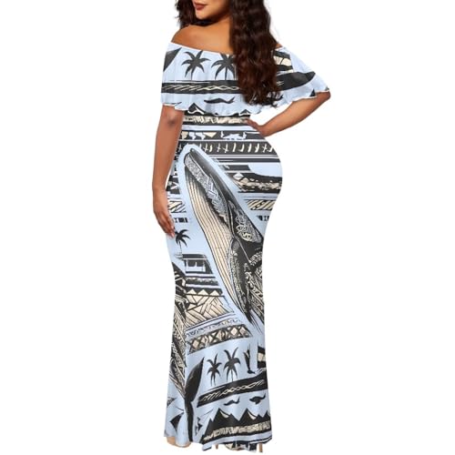 Image of Polynesian Dresses for Women Off Shoulder Maxi Dress Puletasi Samoan Dresses S-7XL