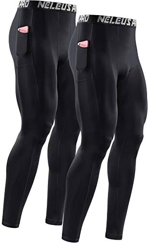 NELEUS Men's 2 Pack Dry Fit Compression Pants Running Tights with Pocket,6069,Black/Black,US M,EU L