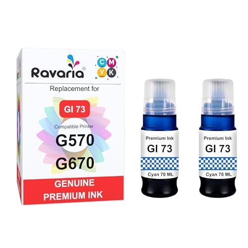 Image of GI 73 Compatible Cyan Ink 70ml for Canon Pixma G570 / G670 Printer (GI 73 Ink Cyan 2 Pcs)