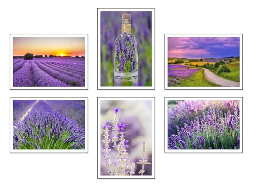 Set 6 láminas Decorativas Pared para Cuadros Decoración Salón Modernos, Dormitorios, Habitación, SIN Marco, paisaje, naturaleza, Campos Lavanda Brihuega, (2x A3 (41 x 29,7 cm) ; 4x A4 (29,7 x 21 cm))