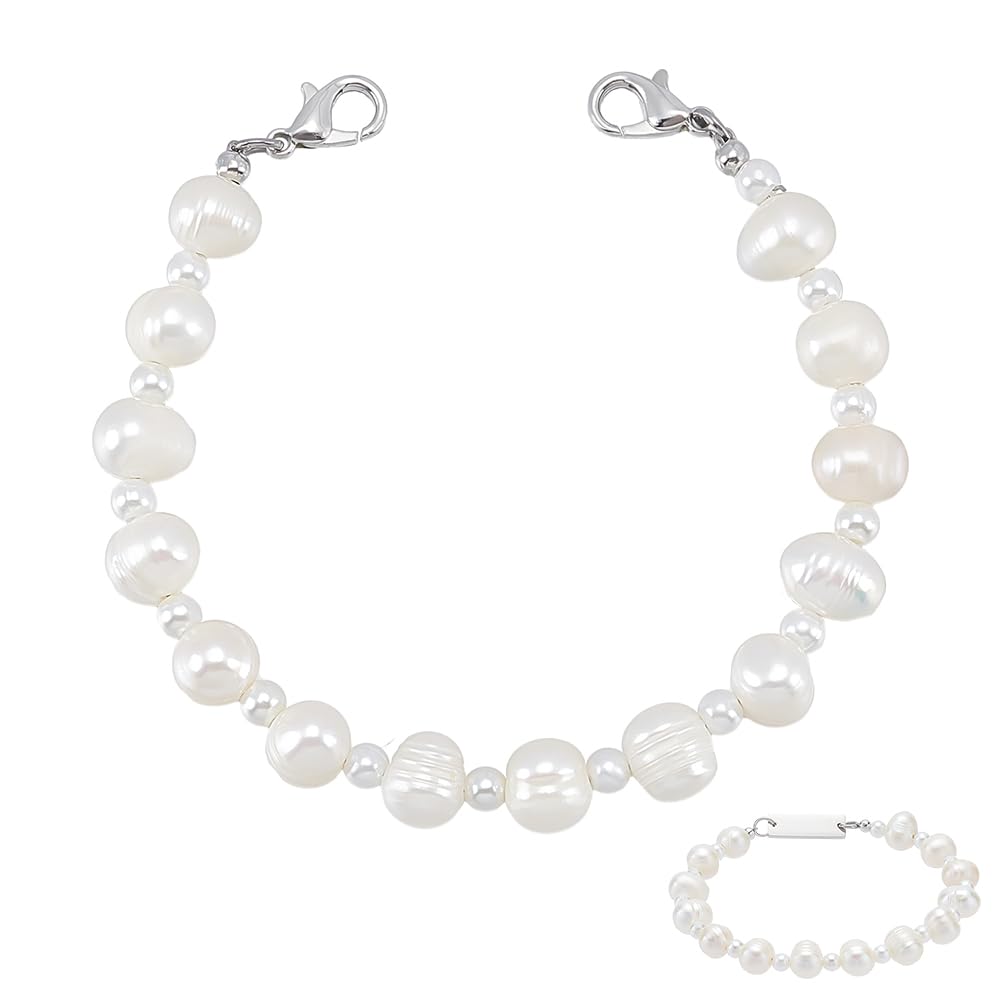 Bracelet perles d'eau douce naturelles 8mm pour alerte médicale interchangeable - 6