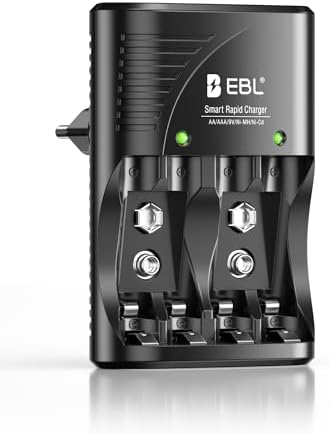 EBL 4 Ranuras Cargador de Pilas AA AAA 9V, Rápido Cargador Plug, ...