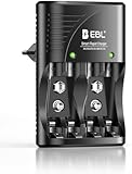 EBL Akku Ladegerät für AA AAA 9V NIMH Akkus, 4-Ladefach Smart Plug Batterieladegerät, Multi-Schutz, LED-Anzeige, Schnellladegerät für AA AAA 9V