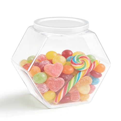 Roucerlin Bocaux à bonbons transparents en PET avec couvercles, 813,6 g, bocaux hexagonaux pour bonbons, buffet, stockage des aliments pour collations, linge,...