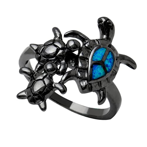 Three Tortoise Ring Crystal Zircon Rings Black Gold Color Jewelry Blue Turtle Fire Opal Rings for Women Wholesale Turtle Mom Children Son Girl Rings (9) Cover