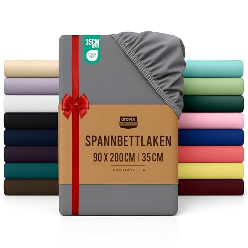 Utopia Bedding - Spannbettlaken 90x200cm - Grau - Gebürstete Mikrofaser Spannbetttuch - 35 cm Tiefe Tasche