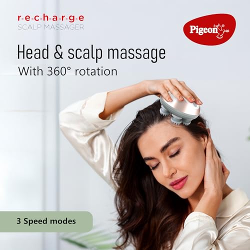 Image of Pigeon Scalp Massager, Rechargeable Electric Head Massager for Body Pain Relief, Stress Relief, Hair Growth, Deep Clean & Relaxation, Silicon Kneading Points with Detachable Head