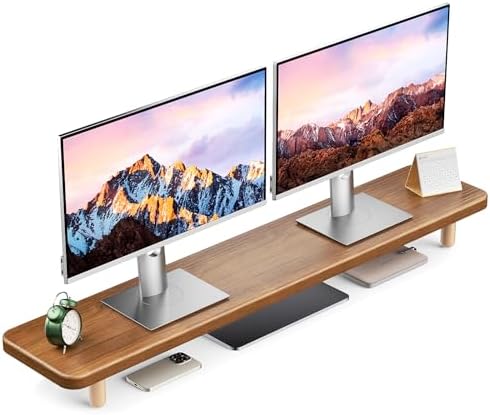 Dual Monitor Stand Riser, 39Inch Extra Long Wooden Desktop Monitor Riser with Storage for 2 Monitors Ultra Strong Desk Shelf Organizer Riser Ergonomic for 2 Screens/Laptop/PC/TV/Printer, Large, Walnut Dual Monitor Stand Riser, 39Inch Extra Long Wooden Desktop Monitor Riser with Storage for 2 Monitors Ultra Strong Desk Shelf Organizer Riser Ergonomic for 2 Screens/Laptop/PC/TV/Printer, Large, Walnut