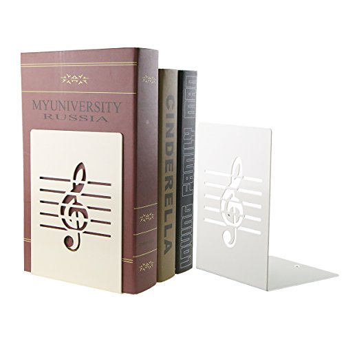 Unique Music Notes Book Stands Metal Bookends For Kids School Library Desk Study Home Office Decoration Gift(White) #TOP4