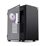 Vetroo AL800 Mid Tower ATX PC Computer Case - Door Opening Design Tempered Glass, Adjustable LED Strip, Pre-Installed ARGB & PWM FDB Fan in Rear, Support for 50 Series GPUs - Black