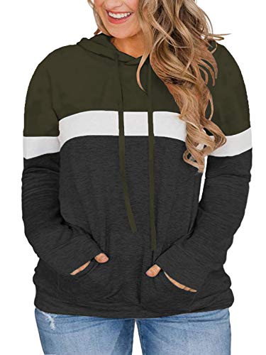 VISLILY Women-Plus-Size-Hoodies-Sweatshirts Color Block Tops with Pockets XL-4XL