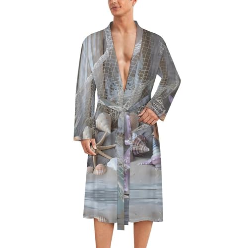 Starfish Shell on Teal Board Funny Men's Robe Soft Lightweight Bathrobe Long-sleeve Spa Robes