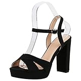  SCARPE VITA Damen Plateau Sandaletten Blockabsatz High Heels Party Schuhe Riemchensandaletten Sommer Absatzschuhe 173876 Black Schwarz 39