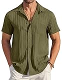 COOFANDY Button Down Shirt Men Short Sleeve Shirt Button Up Shirts for Men Linen Shirts for Men Summer Beach Shirt Army Green