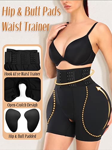 Shineqin Hip Pads For Women Shapewear With Waist Wrap, Waist Trainer With Hip And Butt Enhancer, High Waist Tummy Control Bbl Shorts For Hip Dip, Thigh Slimmer Padded Shapewear For Women, M Black #TOP1