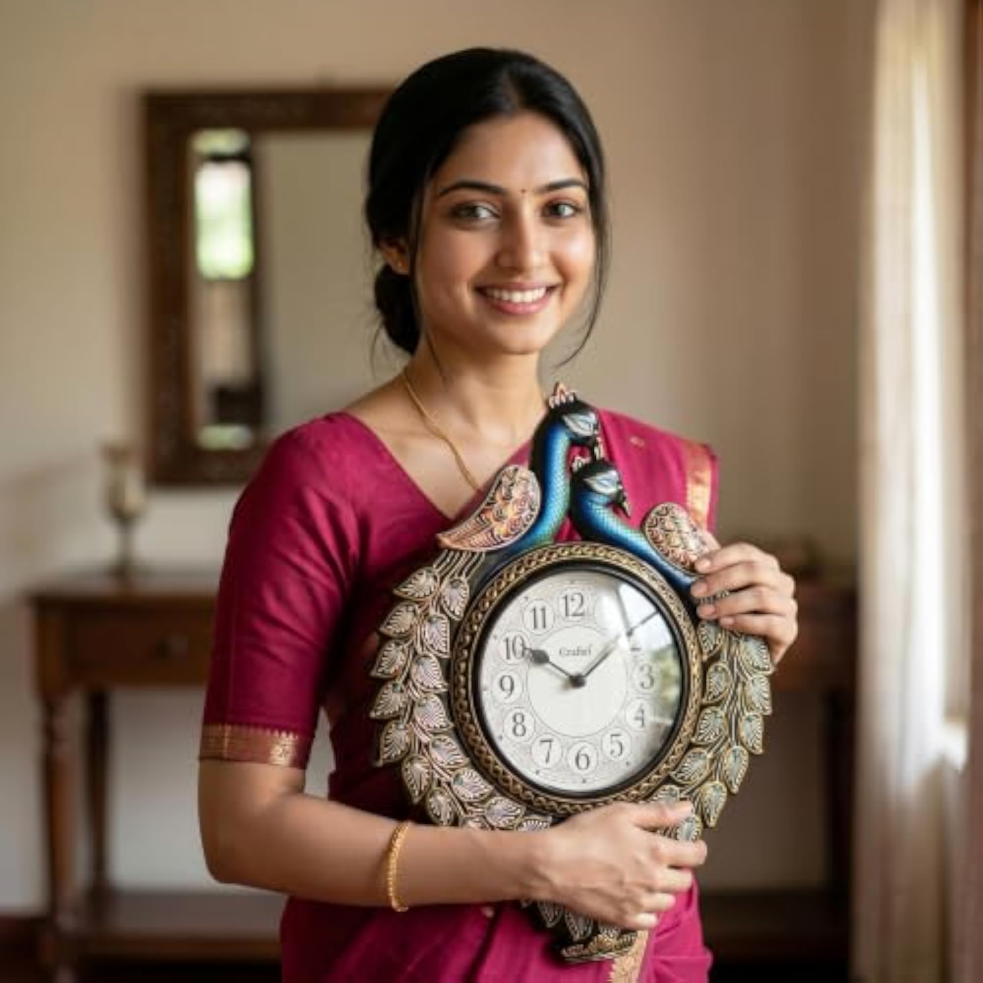 MDF Peacock Designed Round Handmade Antique Vintage Wall Clock