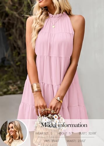 Image of KIRUNDO Summer Sundresses for Women Halter Dress Babydoll | Spring Sleeveless Halter Top, Flowy Tiered Pleated, Western Cute Country Concert, Beach Wedding Guest Vacation Cruise Dress