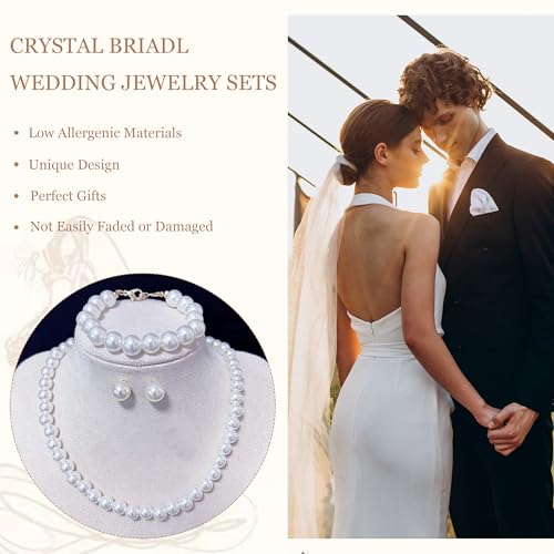 Pearl Necklace and Earring Set Pearl Wedding Jewelry Set for Women Chunky Pearls Choker Necklaces Stud Earrings Bride Bridesmaid Wedding Jewelry Gifts3