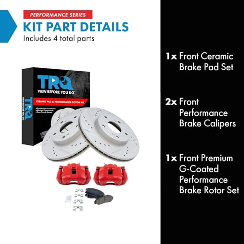 Image of TRQ Performance Front Brake Pad and Rotor Set Ceramic Coated Drilled | For 2004 Honda Accord