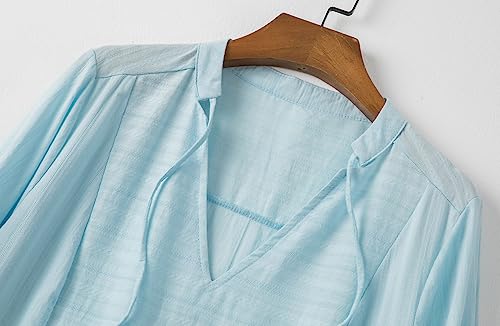 Lafural Womens V Neck Cotton Casual Loose Shift Tunic Smock Summer Dresses Vacation Dress 3/4 Sleeve Pocket4