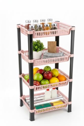 Image of U-Max Multi Tire Kitchen Storage Rack, Plastic Utility Shelf Organiser, Space Saving Storage Solution, Revolving Vegetable Rack (Orange, 4)
