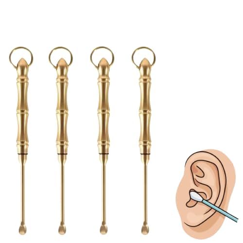 Image of 3 PCS Multifunctional Ear Spoon Toothpick Tool with Keychain| Folding Type Ear Wax Removal Tool|Double-use Copper Ear Keychain| Brass Ear Picks|Ear Digging|Old-Fashioned Pure Copper Combination Integrated Toothpicks for Picnic Camping Traveling (B)