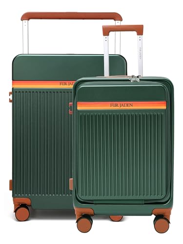 Image of FUR JADEN The Aviator TechPro Set Of 2 German Polycarbonate Travel Luggage Cabin Suitcase with USB Port, Laptop Compartment, 8 StealthTech Shock Absorbing Wheels, TSA Lock (Forest Green, Cabin+Medium)