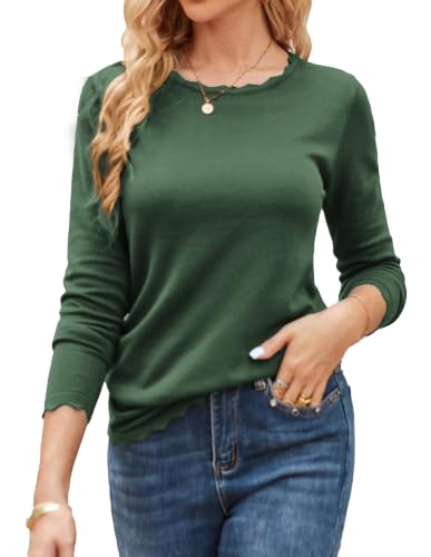 Image of GRACE KARIN Long Sleeve Fall Sweaters for Women Trendy Business Casual Tops | Fashion Clothes,Classic Pullover Shirt,Crew Neck,Scalloped,Lightweight,Soft Comfy,Fitted,Knit,Stretchy,Winter Layer Clothing