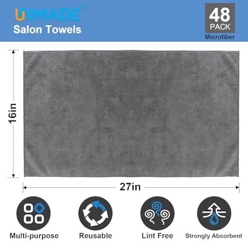 Image of UNIMADE 24 Pack Gym Towels Set - Highly Absorbent and Quick Drying Microfiber Salon Towels, Premium Hand Cloths for Bathroom, Gym, Shower, Hotel, and Spa - 16x27 inch (Grey)