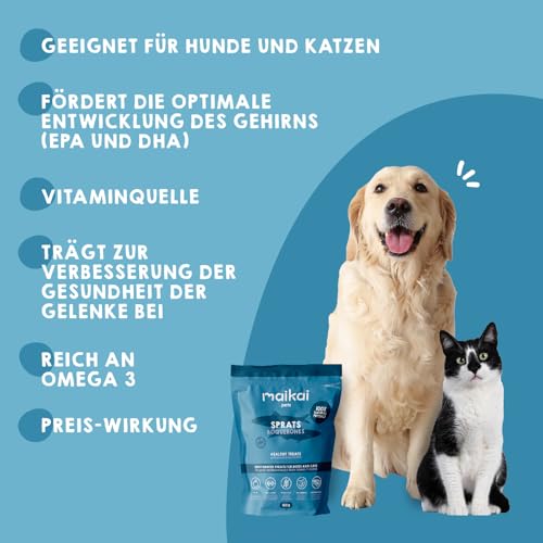 MAIKAI Packung 3 Getrocknete für Hunde und Katzen Sprotten - Natürliche Hundeleckerlis Snacks Reich an Omega 3 6 100% Natürliche Zutaten