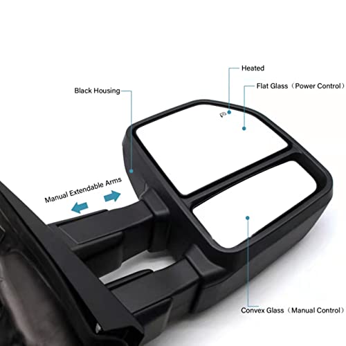 Boolee Towing Mirrors Fit For 2017 2018 2019 2020 Ford F250 F350 F450 F550 Super Duty Turn Signal Light Temperature Sensor Heated Power Auxiliary Light Black Housing #TOP2