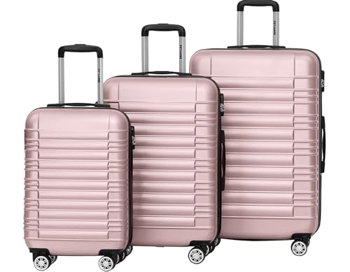 TRVLMORE TRVLMORE Koffer & Trolleys - Koffer Set - Kofferset 3 Teilig Hartschale, Gepäck-Sets, Hartschalenkoffer Set, Reisekoffer Set, Koffer Set 3 Stück, Handgepäck Koffer 55x40x20cm, Luggage, Rosa