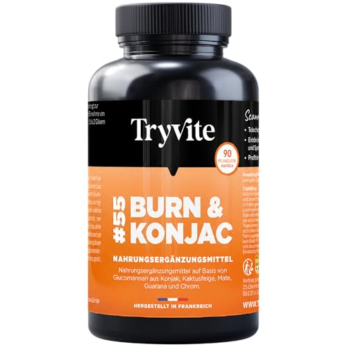 TRYVITE Konjac Silhouetten-Routine mit Konjak Nopal Mate Guarana & Chrom Kapseln vor den Mahlzeiten für portionsbewusste Essgewohnheiten 90 vegane Kapseln