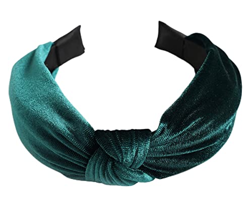 scicent Velvet Headband Women Knotted Alice Band Crinkle Twist Front Hair Hoops Wide Headdress Fits for Girls Lady Hair Accessories - dark green