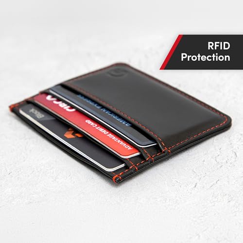 Casemade Real Leather Card Holder Slim Wallet Leather Minimalist Wallet with RFID Protection (Black)3