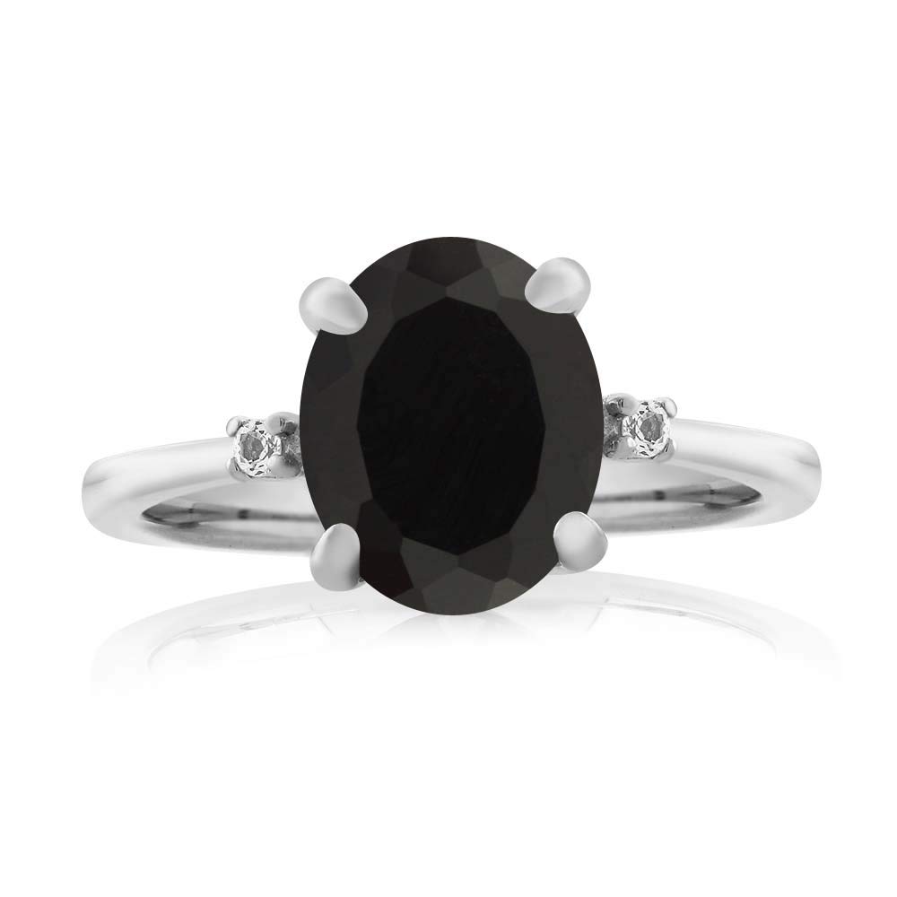Gem Stone King Sterling Silver Black Onyx & Diamond Engagement Ring - 2.22 Cttw, Sizes 5-9