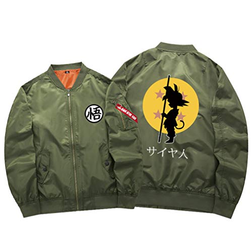 WANHONGYUE Dragon Ball Anime Chaqueta Bomber Jacket para Hombre y Mujer Cosplay Disfraz Casual Sudaderas Outwear Abrigo Verde 5 S