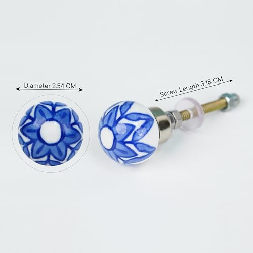 Image of Indian-Shelf 6 Blue White Ceramic Cabinet Knobs Vintage Floral Drawer Pulls