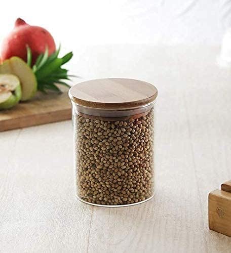 GOOD TO GREAT CREATION Glass Food Storage Jars 4-Pack - 4x6 in-Clear Glass Food Canisters with Bamboo Lid Airtight For Serving Tea, Coffee, Flour, Sugar, Candy, Cookie, Spice and More