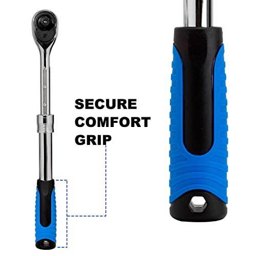 Helakls 3-Piece Extendable Ratchet Set 1/4" 3/8" 1/2-Inch Drive Socket Wrench 72-Tooth Quick-Release Reversible Cr-V Gear Torque Spanner With Soft Grip Handle Hand Tools #TOP2