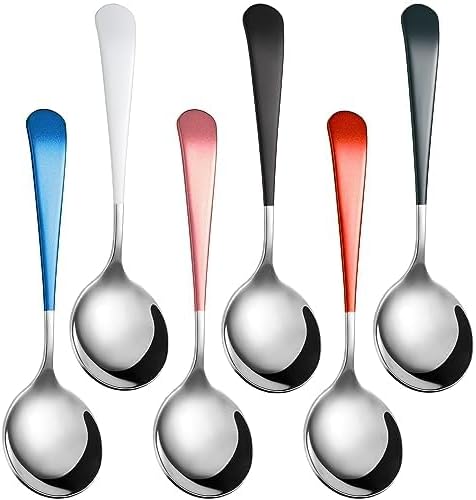 Cucharas de sopa de acero inoxidable, juego de 6 cucharas de sopa chinas de alta resistencia, cucharas de sopa asiáticas pulidas con espejo para disponible en Yaxa El Salvador